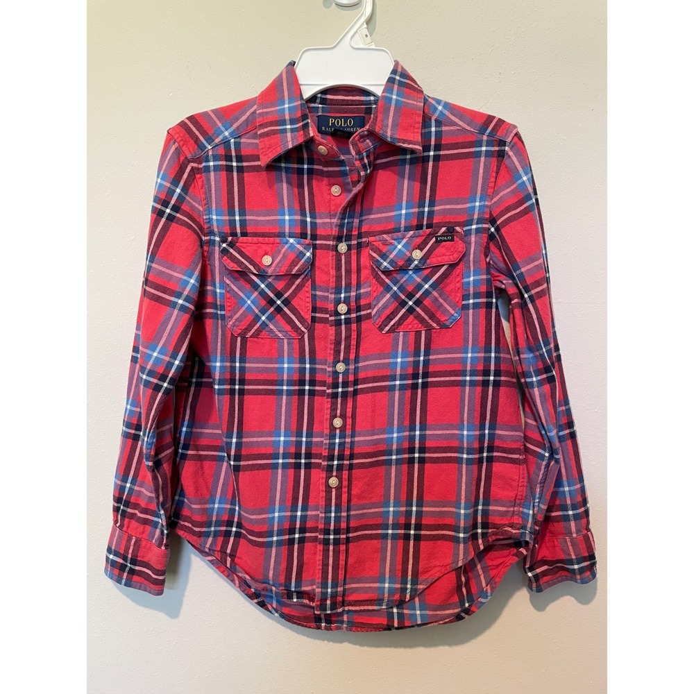 Polo Ralph Lauren Boys Button Down Shirt Small 8 Tartan Plaid Flannel Preppy